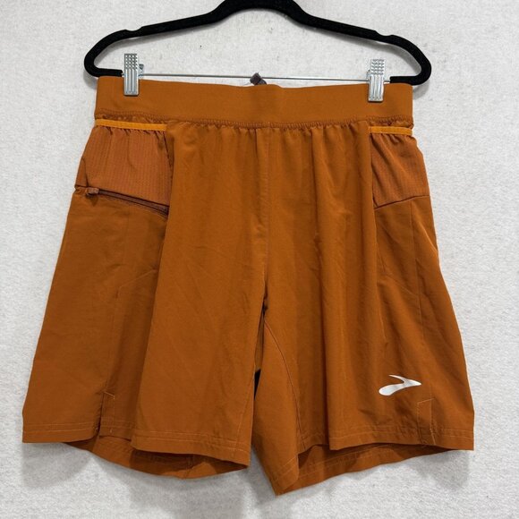 Brooks Shorts Mens Small Orange Sherpa 7" 2 In 1 Running Pocket Athletic Liner - Picture 1 of 13